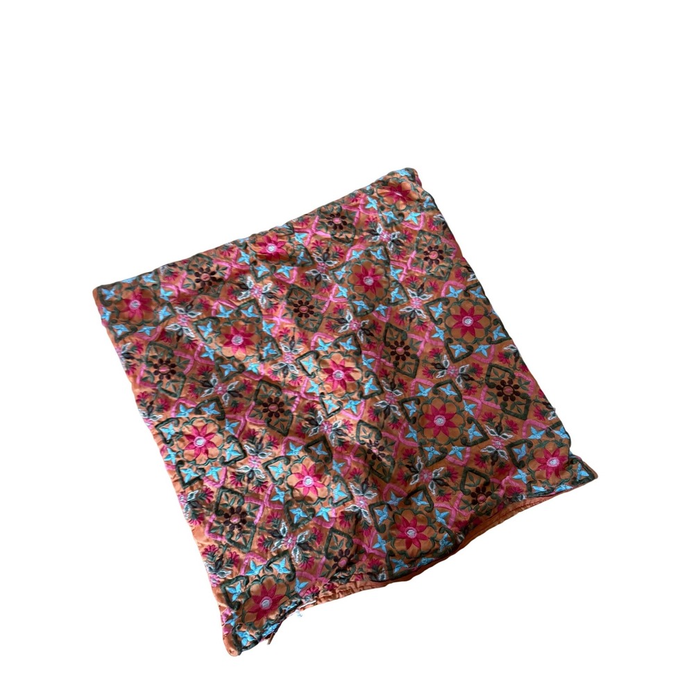 Beautiful orange floral embroidered throw pillow case 17x17 boho‎